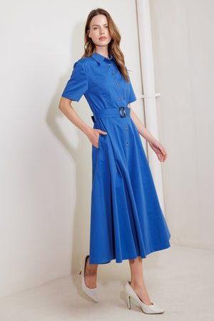 LUXE LIVING BLUE WOVEN MIDI DRESS